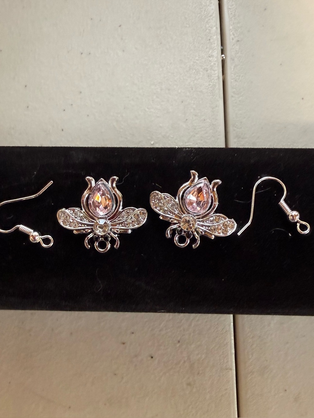 Silver Floral Pink Crystal Drop Earrings - Women Jewelry